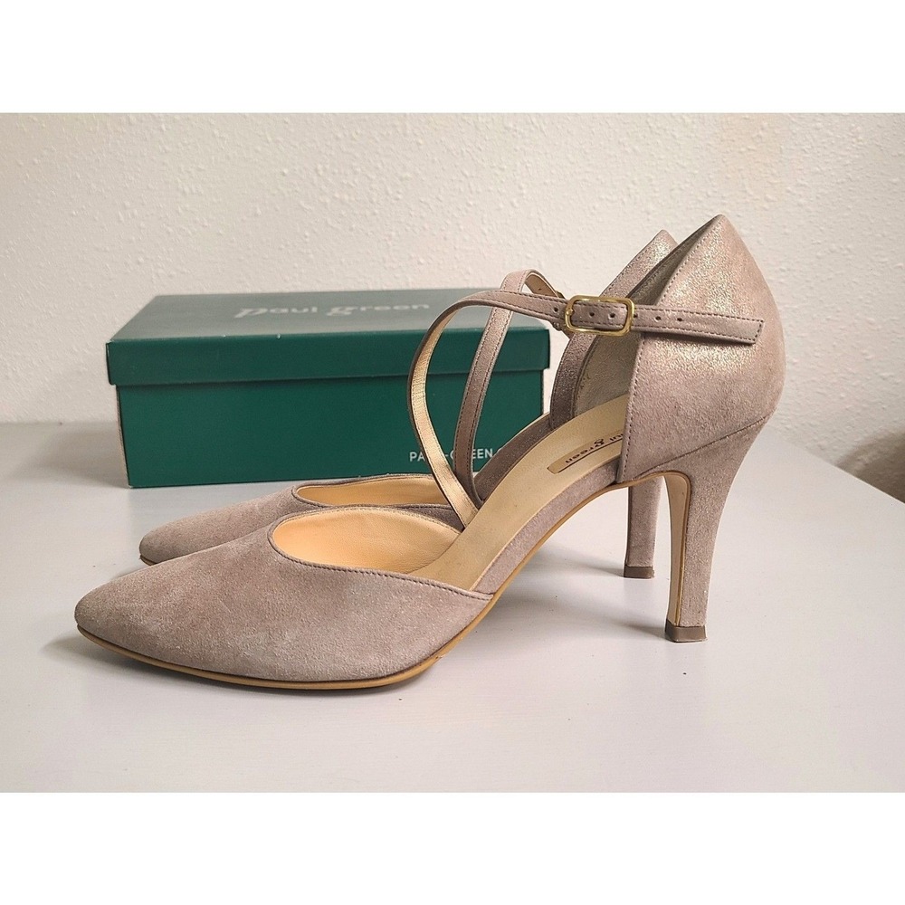 Paul Green Shoes US 9.5 UK 7 Valetta Gray Pointed Toe Stiletto Heels Ankle Strap - Picture 5 of 8